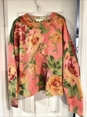 Sézane La Maille Floral Sweater Pink & Green XXXL